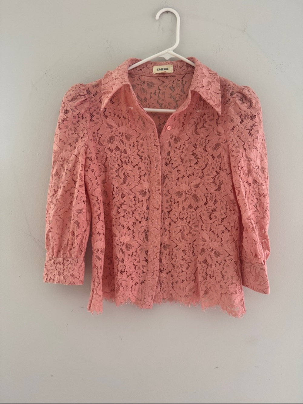 L'AGENCE Pink Lace Button-Down Blouse - Picture 3 of 7